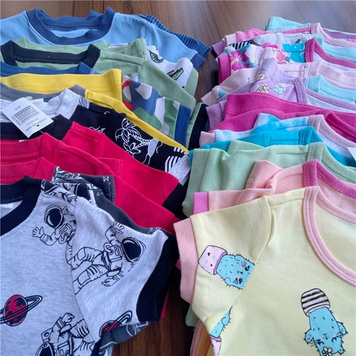 Хлопковая мультяшная приятная телу футболка с коротким рукавом, 2-12 лет