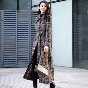 清仓2024秋冬新款毛呢大衣女赫本风格子貂绒长款过膝大衣女时尚厚