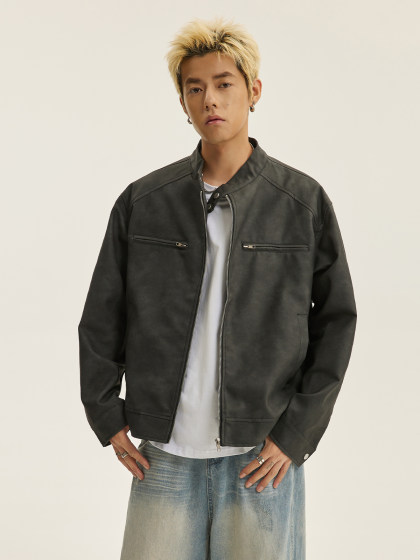 男道美式街头机车皮衣夹克男24秋季新款痞帅宽松休闲翻领外套上衣