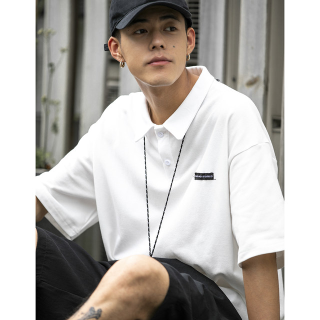 Men's summer POLO shirt short-sleeved T-shirt boys tide 2023 Japanese loose casual couple half-sleeved ins Paul shirt