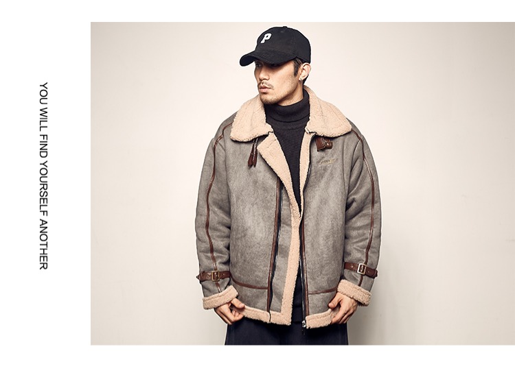 Đường nam mới Da lộn Cặp đôi Phù hợp với xe máy Chic Lamb Fur Cotton Áo khoác dày Mùa đông ngắn Áo khoác nam áo cặp đôi
