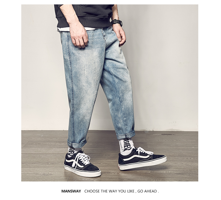 Đường dành cho nam mùa hè Mới Nhật Bản bị trầy xước Giặt thẳng chân Jeans Nam Giới trẻ Quần lỏng lẻo Quần thủy triều Quần Harem quần dsquared