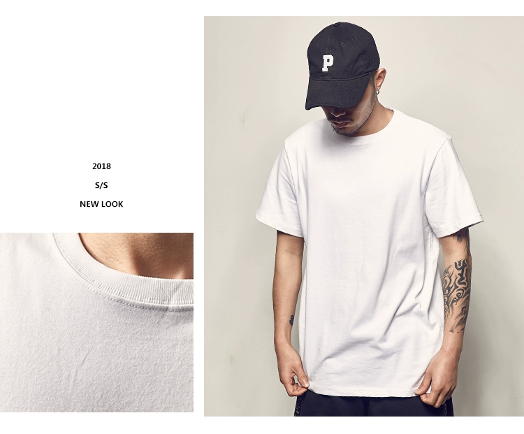 Đường nam mùa hè New American Casual Màu rắn Áo thun ngắn tay Áo sơ mi nam Joker hợp thời trang Vòng cổ cotton TEE áo thun polo