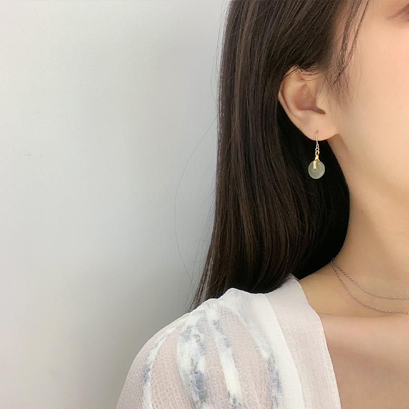 2020 new and tayu jade safe button earrings female retro temperament earrings with small crowdsourced design ear-pin high-grade sense