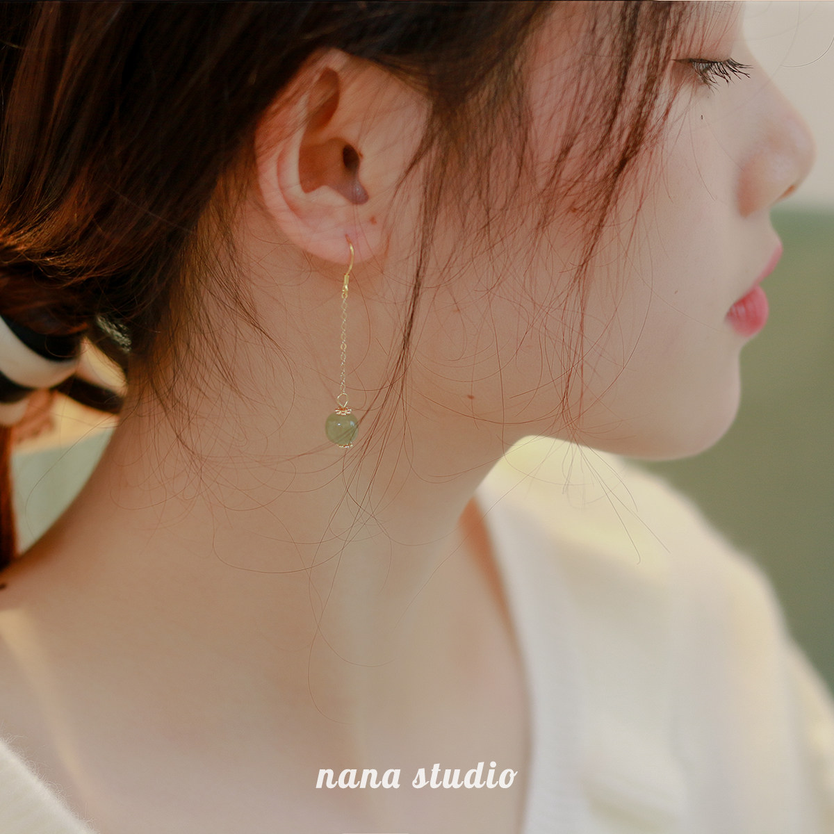 Natural and field jade silver needle ear necklace with earrings earrings earrings with a long version of earrings Earrings Temperament Brief 100 hitchhiking style not to fall