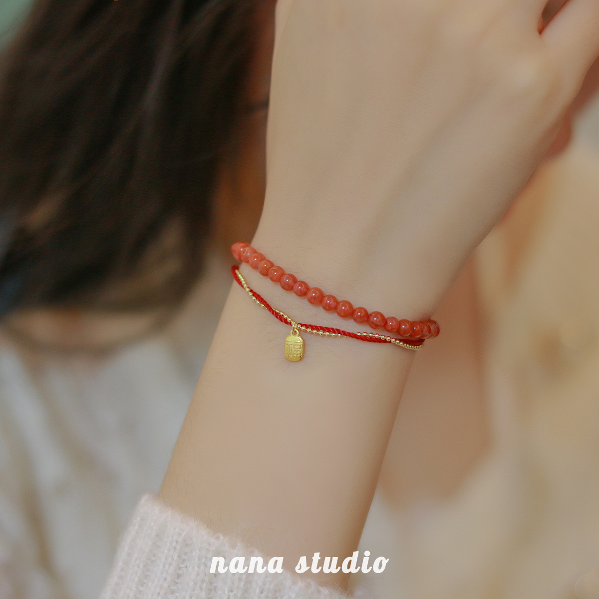 Fuqi Ankang South Red Manau's Life Year Red Rope Hand Alchemy with small crowdsourced design Handrope New Year's gift bestie