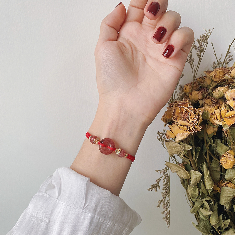 Red Rope Handmade Woman Gift Bestie Lucky Rope This Year Red Hand Rope Woven Strawberry Crystal Transit Christmas