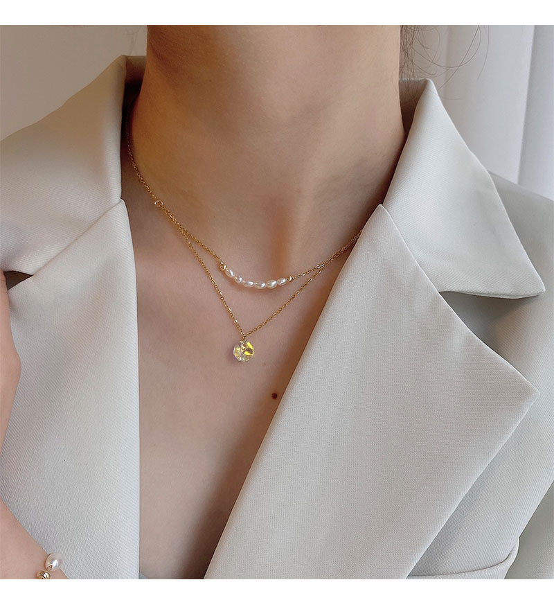 Natural Pearl Double Layer Pearl Necklace temperament Korean small crowdsourced Frosty Wind Lock Bone Chain