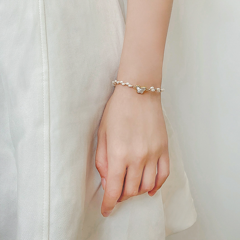 Natural freshwater floral pearl butterfly handmade female minimalist temperament delicate hand ring retro superfairy net red bestie