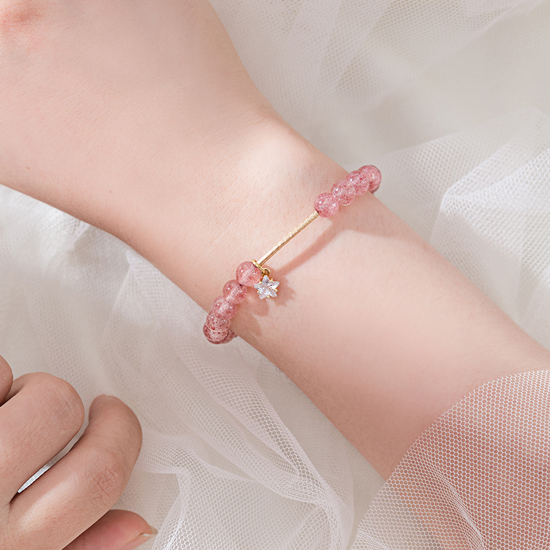 ins wind strawberry crystal hand alchemy natural powder crystal lukewarm atmosphere pure silver Korean version of the student Mori