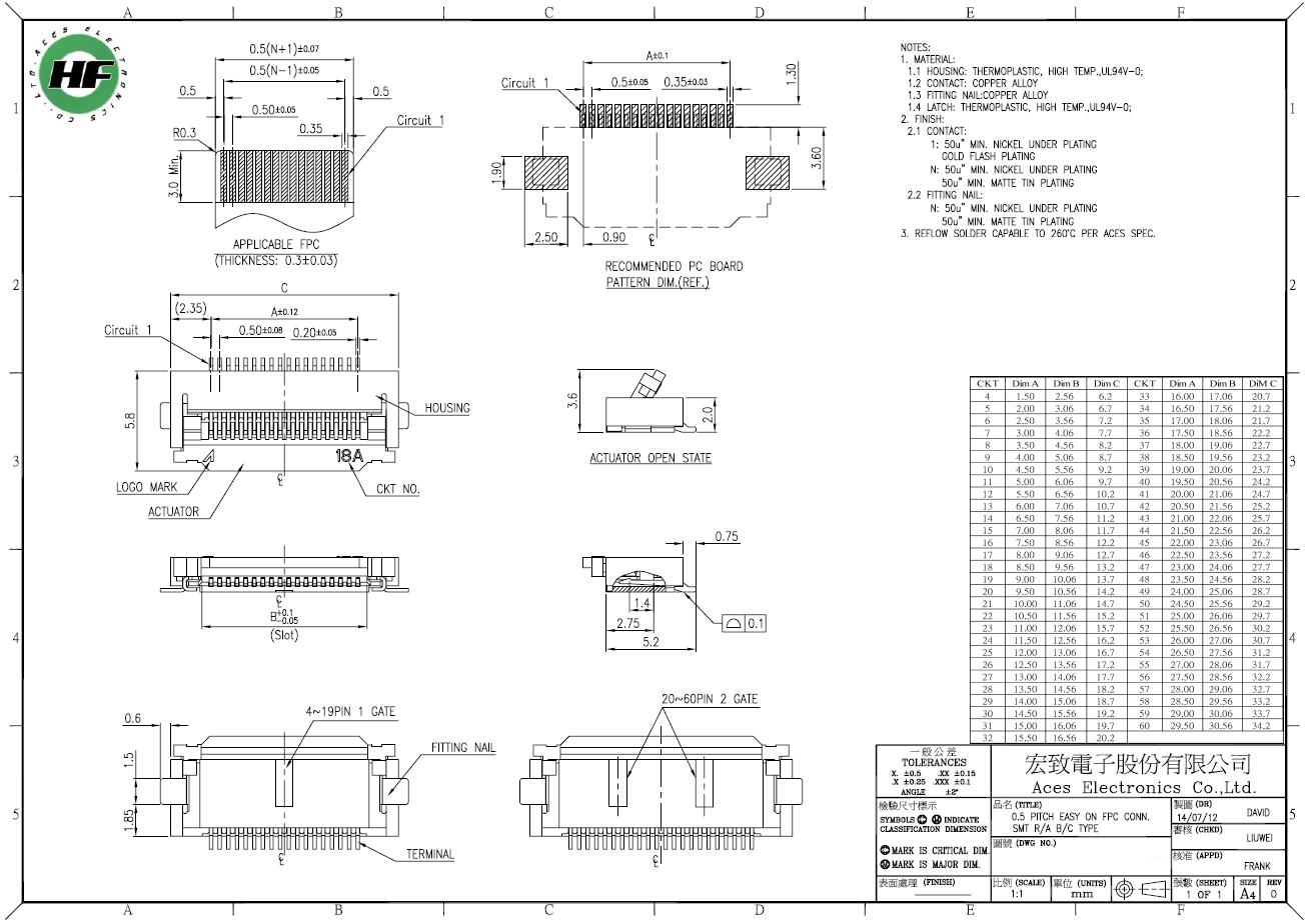 ACES 50521-01041-P01 FPC 10P Connector