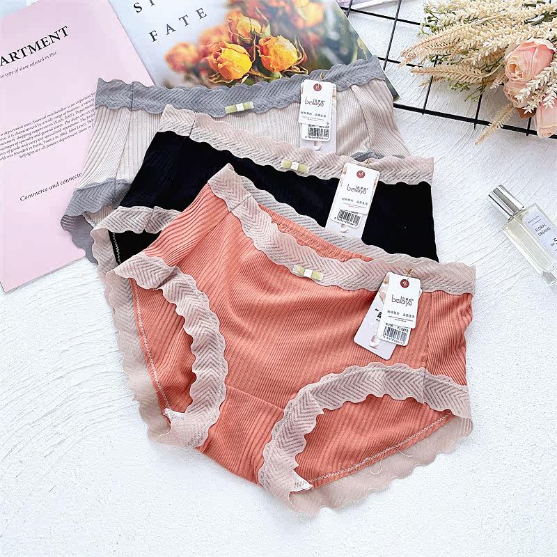 Collision Color Ensemble Belleia Briefs Sweet lace edge breathable Modale Antibacterial Mulberry Silk Woman out of pocket Hip Pants Head
