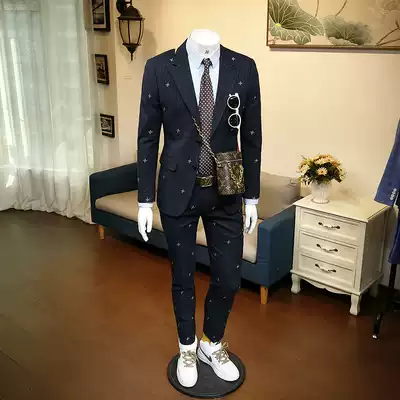 136524 autumn season East Gate business dress slim Korean handsome embroidery men casual suit two-piece suit