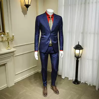 136524 spring and summer new dark blue business dress European and American gentleman British style suit men's suit trend two pieces