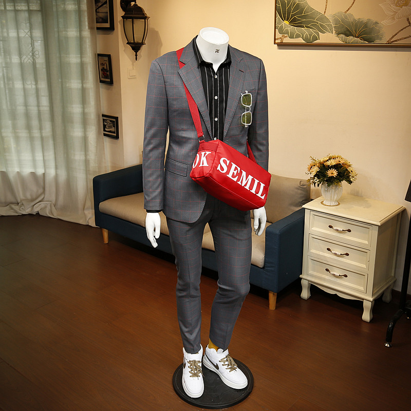 136524 Wedding Groom Trend Handsome and Han Edition Business Business Positive Dress Plaid Men's Casual Suits Two Sets