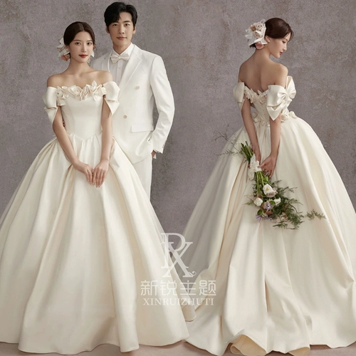 Новая фотостудия элитной тематической одежды для свадебной фотографии на одно плечо с цветочным узором для фотосессии атласная юбка-пачка