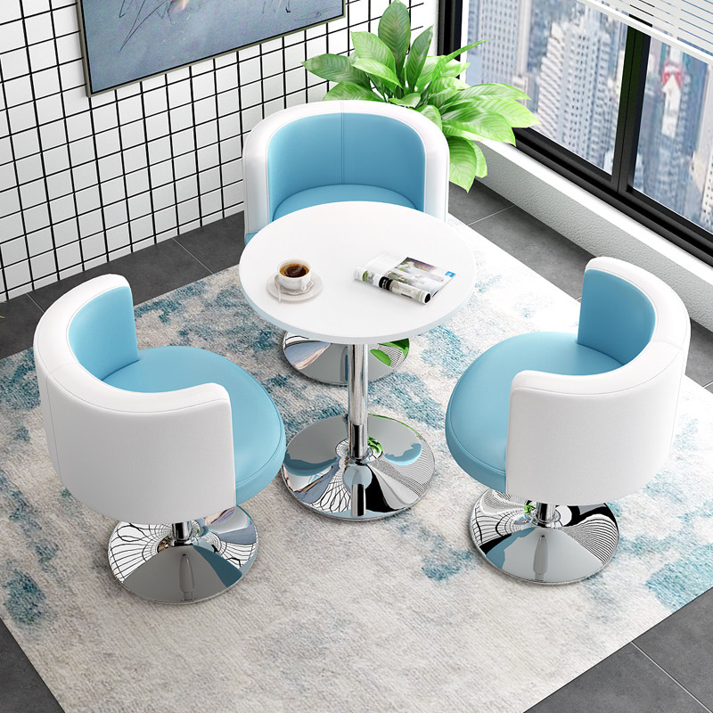 Shop office negotiation reception desk and chair combination lounge area leisure reception round table can be lifted and rotated one table and three chairs