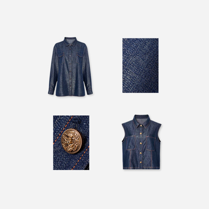 Plus Size Women's Clothing for April 9Th, Fat mm 2026 Autumn, Shimmering Gold Slimming Denim Vest and Slim-Fit Shirt Plus Size Women's Clothing for April 9Th, Fat mm 2026 Autumn, Shimmering Gold Slimming Denim Vest and Slim-Fit Shirt