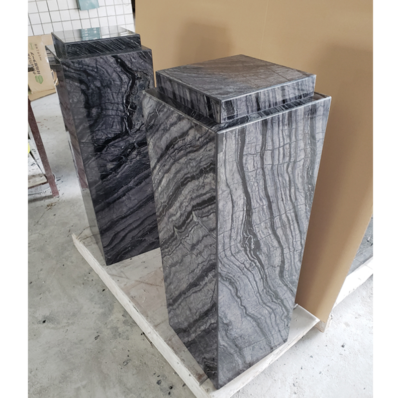 Natural stone ancient wood grain marble base decorative art accessories silver white dragon table display base