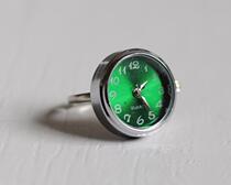 Silver Ukrainian hand made simple retro fun with green watch adjustable Silver ring