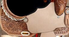вельтрап saddle㊣美国代购 手作美丽向日葵浮雕马术运动棕色真皮马鞍垫