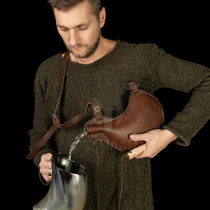 Flask㊣Poland hand-made charming antique Viking vegetable-tanned leather bottle flask sewn outdoor leather water bag