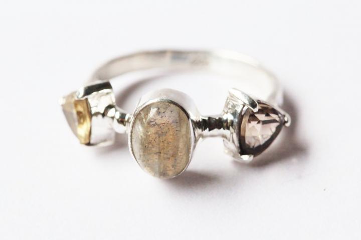 Indonesia Feldspar is handmade bohemian natural elongator smoked quartz ring custom