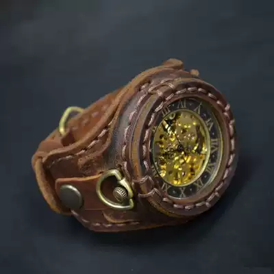 Thread ㊣ Russian hand made charming retro brass pin buckle brown leather mechanical watch watch