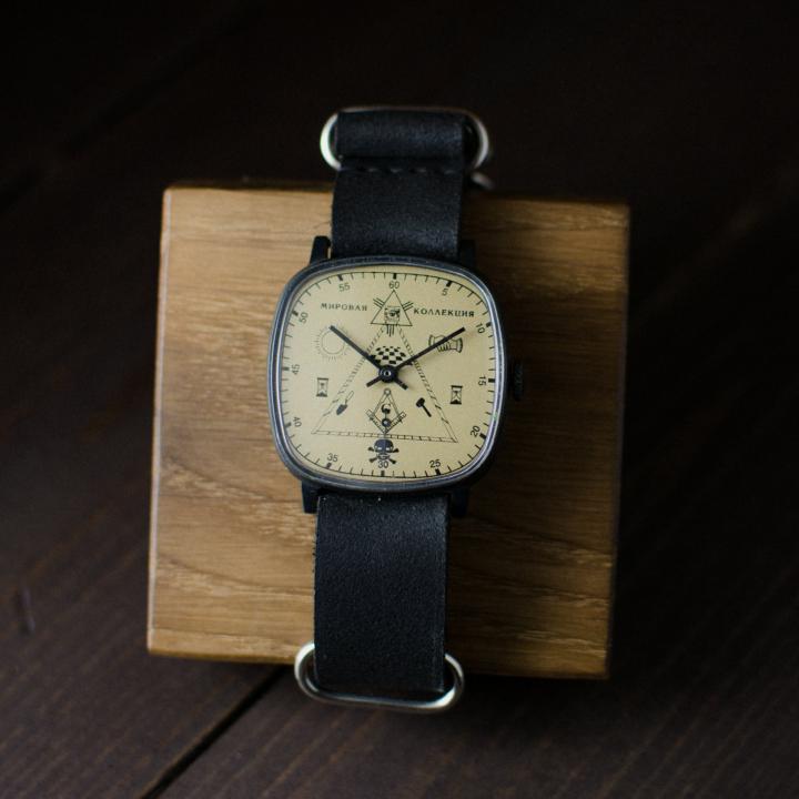 Overseas Masonic ◇ vintage Masonic square mechanical leather Soviet men's watch watch