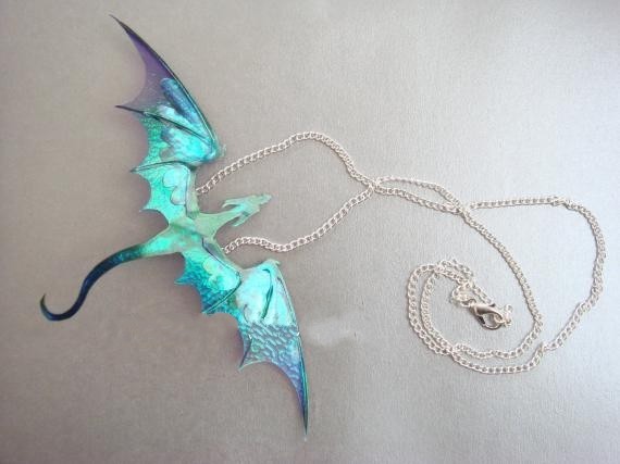 British Purple㊣ Hand made Gothic Punk Fun chic art Blue Purple Rainbow Dragon Necklace