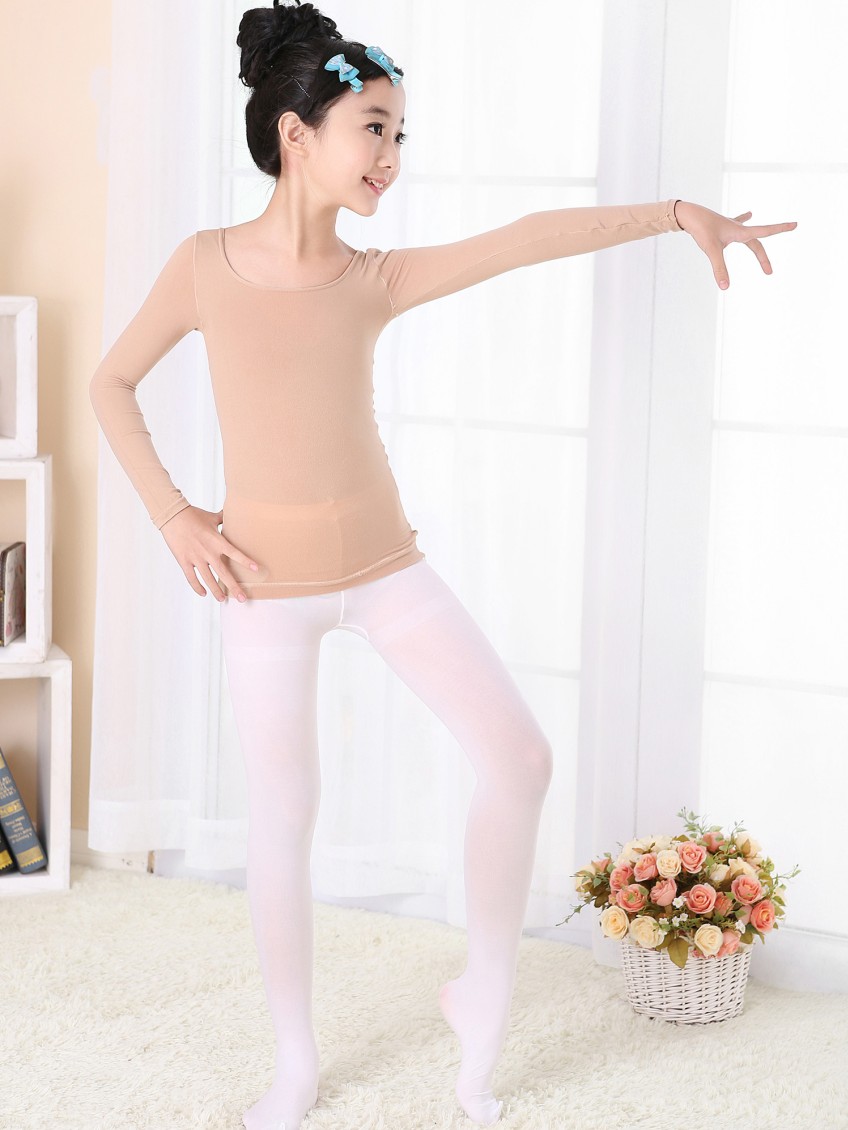 Cô gái màu thịt đáy quần nhảy múa thực hành cộng với nhung dày vô hình trang phục bó sát dài tay trẻ em mùa thu đông cửa hàng quần áo biểu diễn cho trẻ em