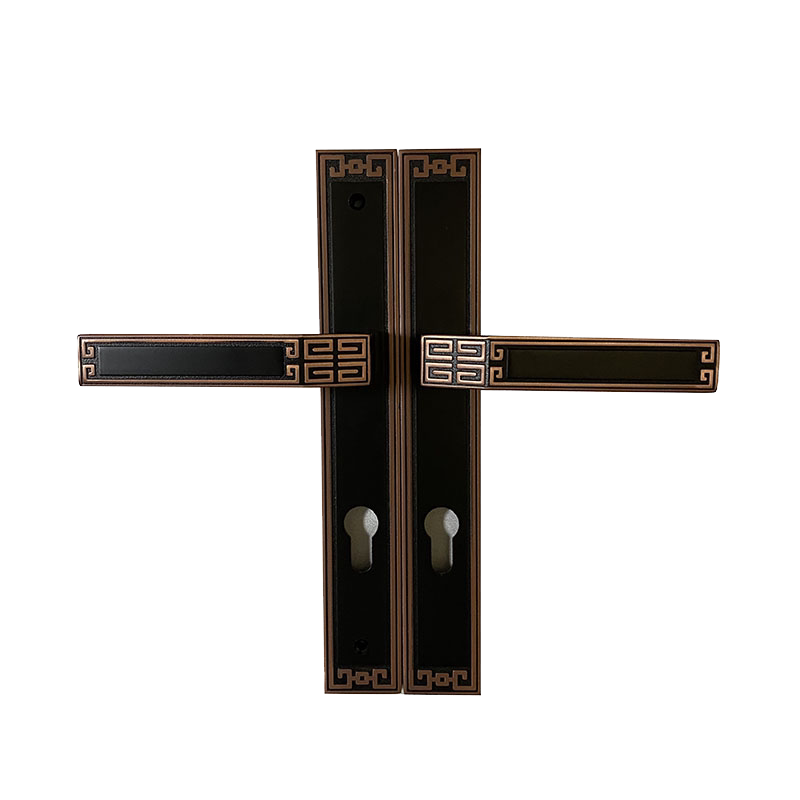 Outdoor Aluminium Art Courtyard Double Switch Large Door Lock Iron Art Narrow Door Handle Zinc Alloy New Chinese Black Ancient Bronze Double Face Key