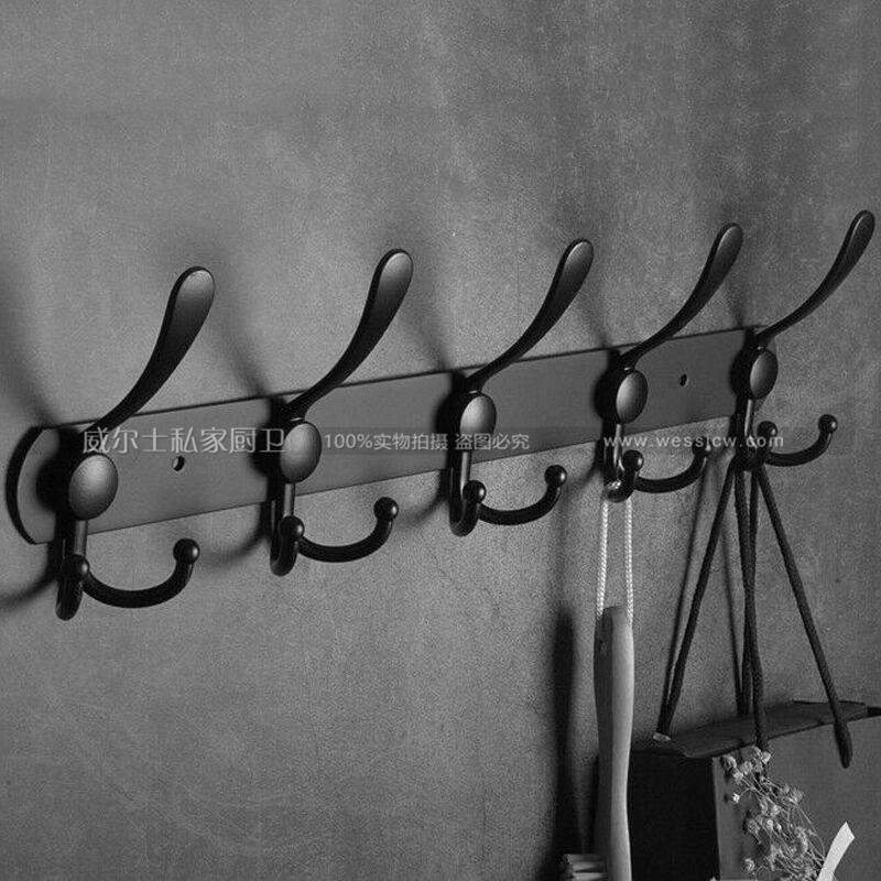 No-Drill Stainless Steel American-Style Coat Hook, Black Row Hook, Bedroom Door Back Hook, Clothes Rack, Coat Hook, Wall-Mounted
