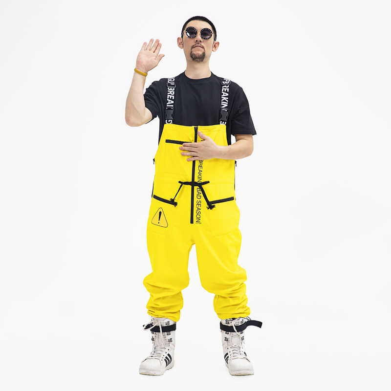 PINGUP men's and women's single and double board ski suit bib pants leg ski pants waterproof breathable soft shell plus velvet windproof