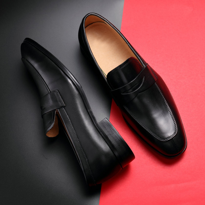 Men's Loafers, British Style, Trendy Business Casual Shoes, Genuine Leather, Korean Style, Slip-On, Pointed Toe Leather Shoes, Various Sizes