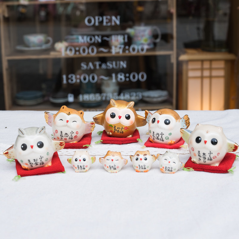 Japan import Seto Burn Pharmaceutical kiln painted owl romance opens the desktop swing