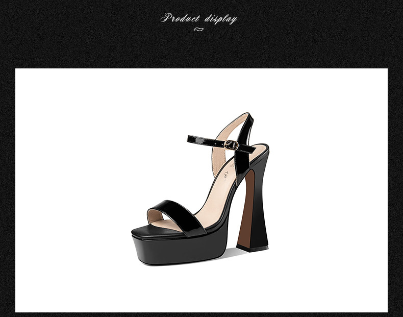 Sandal cao gót nữ mũi hở gót vuông chunky đế chống nước — Đen, Vàng, Bạc chi tiết 10
