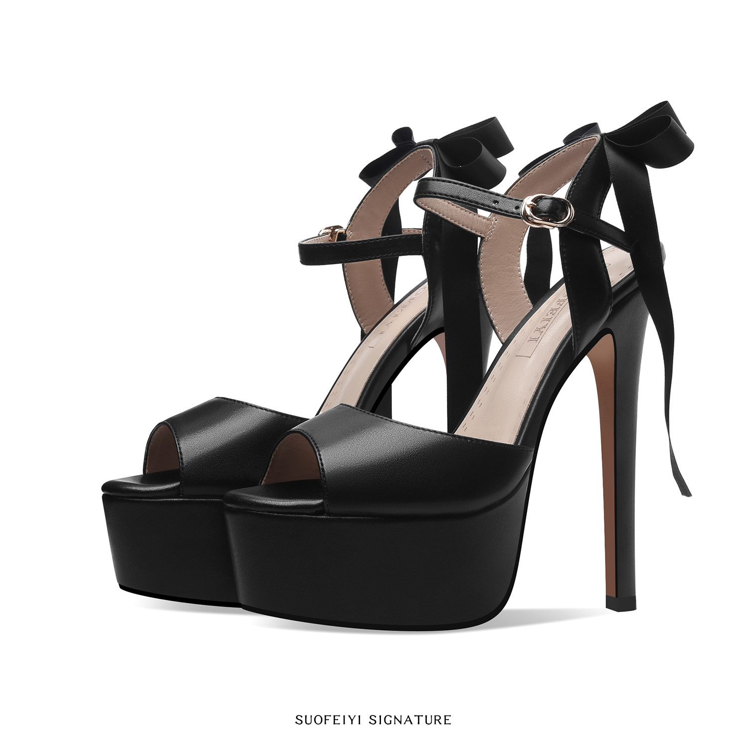 Sandal cao gót nữ hở mũi nơ bướm đế platform gót 12-15 cm — Đen Cao Gót 12cm, Trắng Cao Gót 12cm, Đen Cao Gót 13cm, Trắng Cao Gót 13cm chi tiết 8