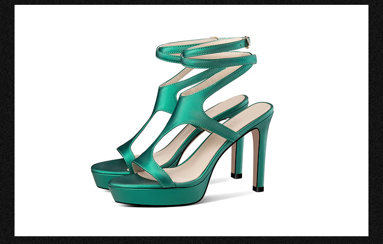 Sandal cao gót nữ quai mảnh chéo hở mũi gót nhọn 9 cm — Xanh lá, Hồng chi tiết 14