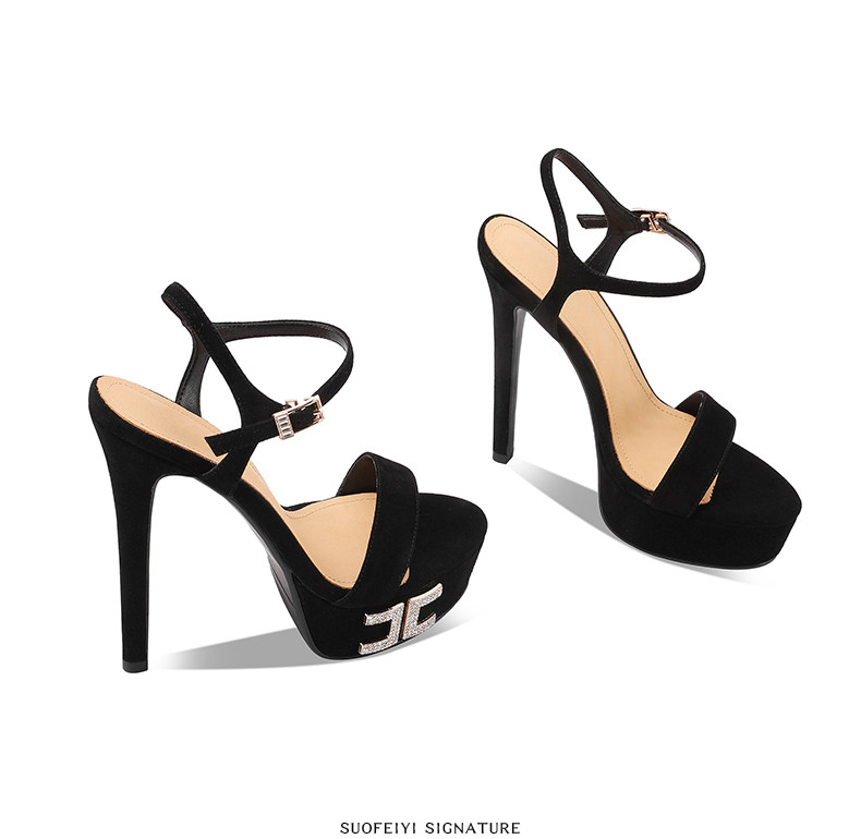 Sandal cao gót nữ hở mũi phong cách châu Âu đơn giản, gót nhọn 11cm hoặc 13cm — Đen Cao gót 11cm, Hồng Cao gót 11cm, Đỏ rượu Cao gót 11cm, Đen Cao gót 13cm chi tiết 3