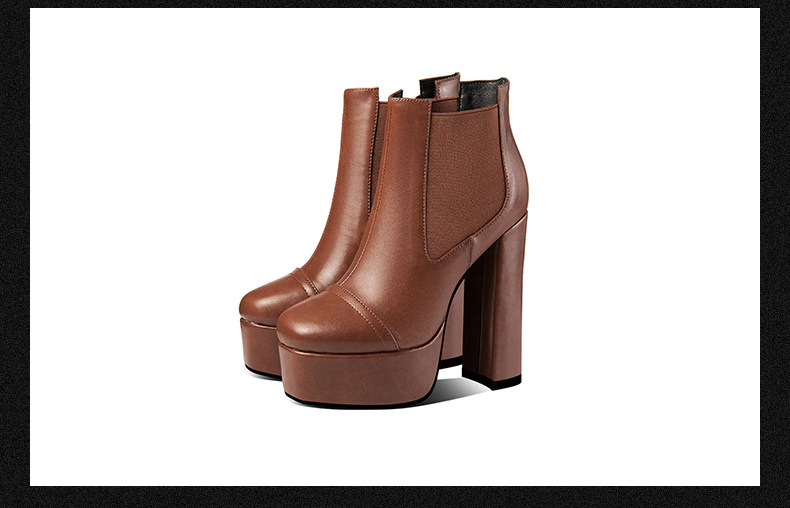 Boot nữ cổ thấp gót vuông da bò mũi vuông đế chống nước — Nâu (Gót Dày) 35691, Đen (Gót Dày) 35691, Đen (Gót Mỏng 35791), Nâu (Gót Mỏng 35791) chi tiết 14