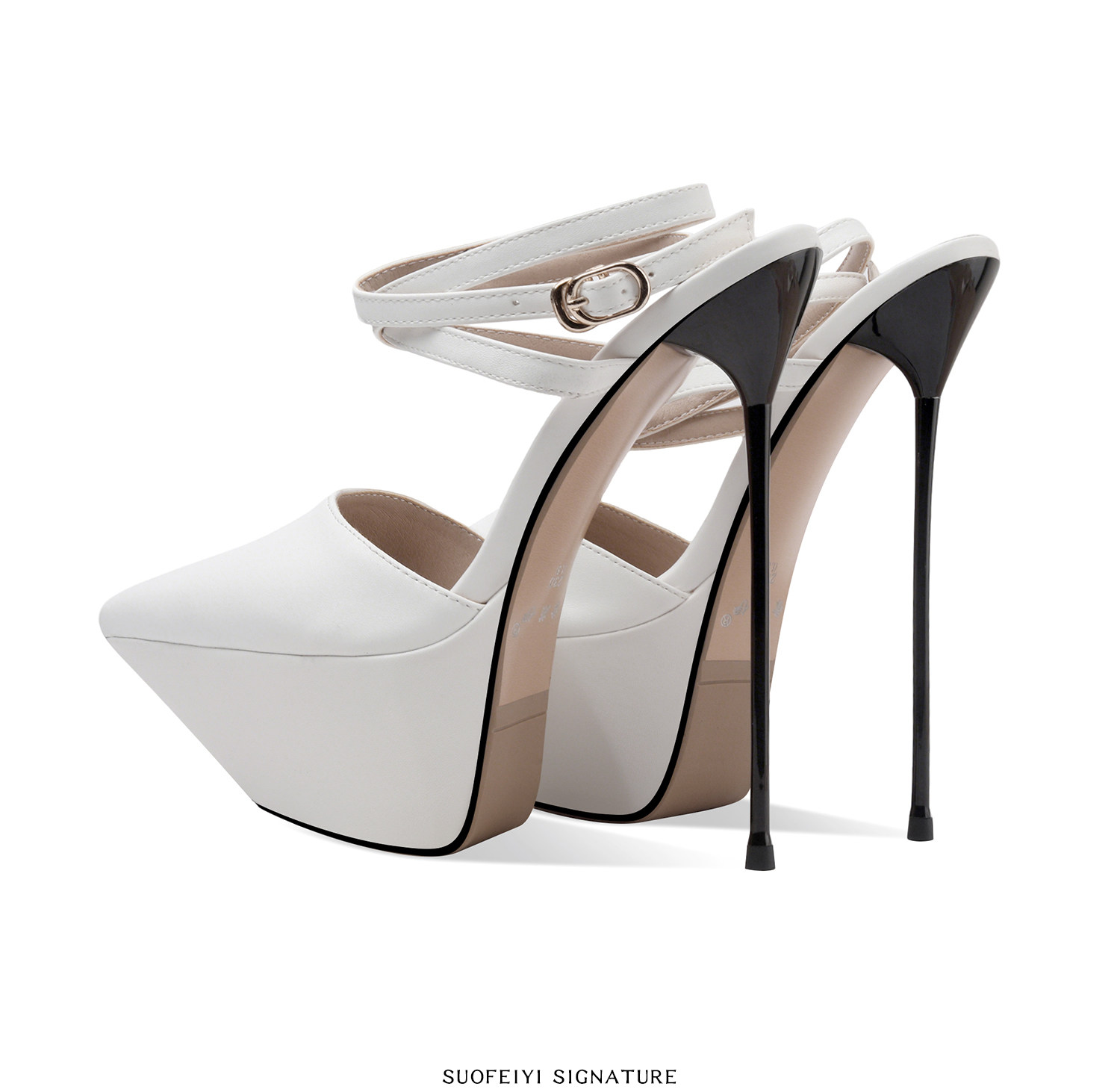 Sandal cao gót nữ mũi nhọn gót siêu cao 12 cm đế platform chống nước — Đen, Trắng chi tiết 7