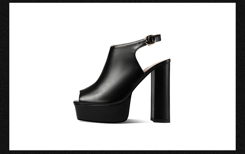 Sandal cao gót nữ mũi cá hở gót, đế platform chống nước, gót vuông dày 9 cm — Đen, Be chi tiết 12