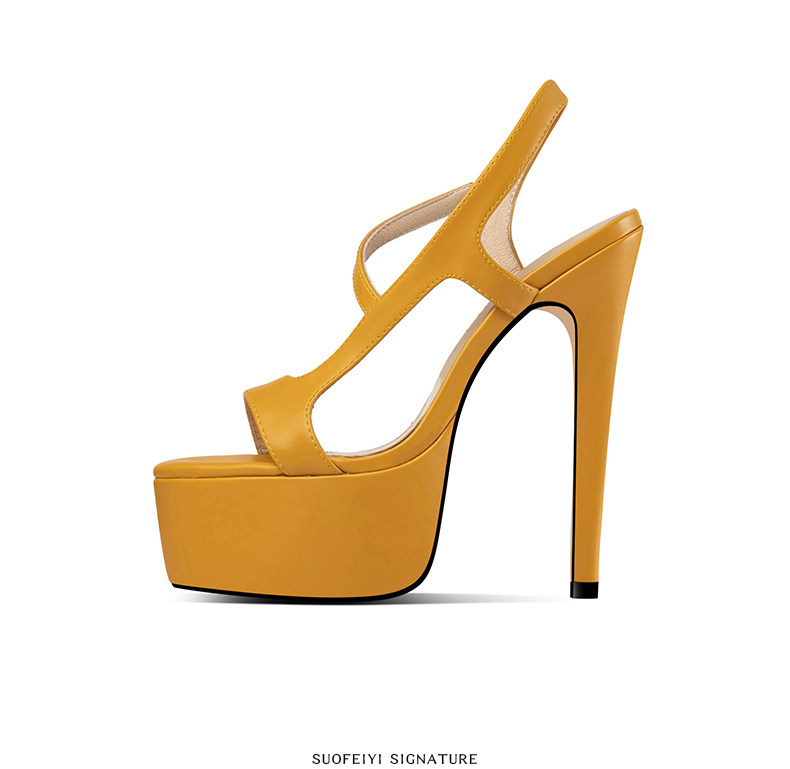 Sandal cao gót nữ hở mũi quai mảnh phong cách Pháp, gót nhọn 12-15 cm, đế platform chống mỏi — Đen Cao gót 15cm 91531, Đen Cao gót 13cm 91231, Đen Cao gót 12cm 18831, Vàng chanh Cao gót 15cm 91531 chi tiết 7