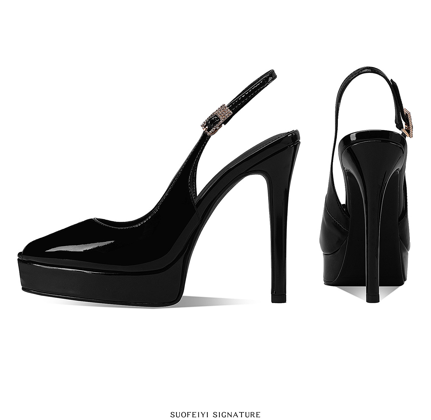 Sandal cao gót nữ hở mũi mũi nhọn gót nhọn 10-12cm da bóng — Lót giày, Đỏ Cao gót 10cm, Màu da Cao gót 10cm, Đen Cao gót 12cm chi tiết 3
