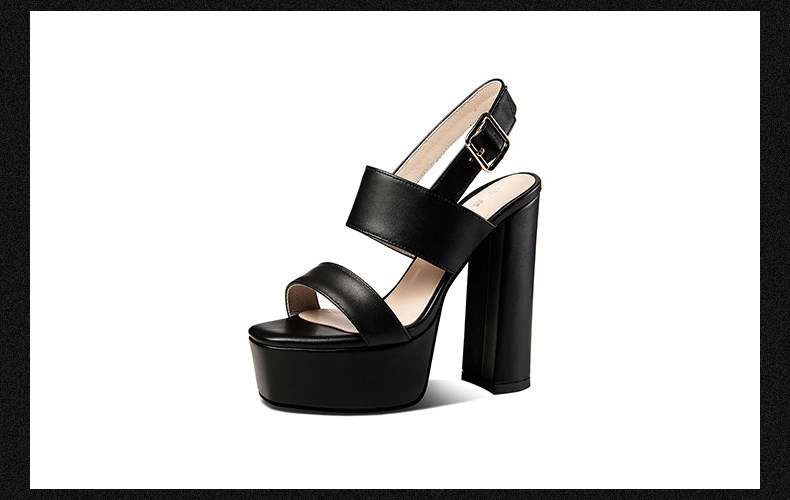 Sandal cao gót nữ quai mắt cáo mũi hở đế platform chunky — Đen, Be chi tiết 11
