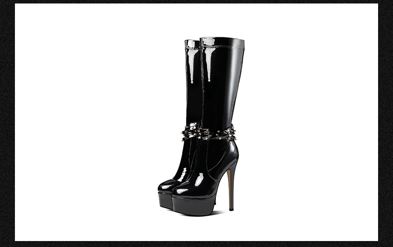 Boot nữ cổ cao ôm bắp chân da bóng gót siêu cao 13–15 cm — Đen Cao Gót 15cm, Đen Cao Gót 13cm chi tiết 13
