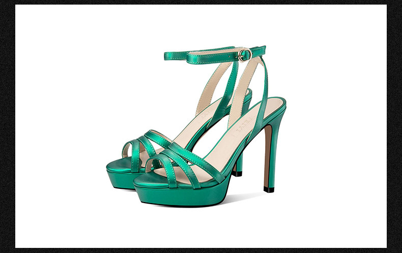 Sandal cao gót nữ hở mũi quai mảnh đế platform chống nước — Hồng Đậu, Xanh Lá chi tiết 13