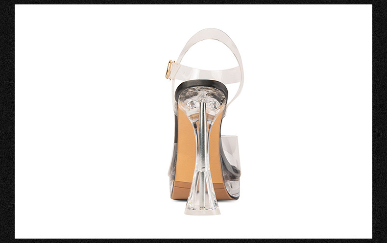 Sandal cao gót nữ mũi nhọn quai mắt cáo gót vuông trong suốt — Đen, Mơ chi tiết 12