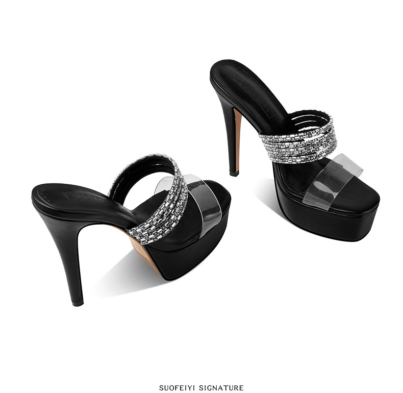 Sandal cao gót nữ mũi nhọn hở mũi quai trong suốt đính đá — Giày Mũi Nhọn Đen 35848-1, Giày Mũi Nhọn Xanh 35848-1, Giày Gót Thô Đen 35648-1, Giày Gót Thô Xanh 35648-1 chi tiết 5